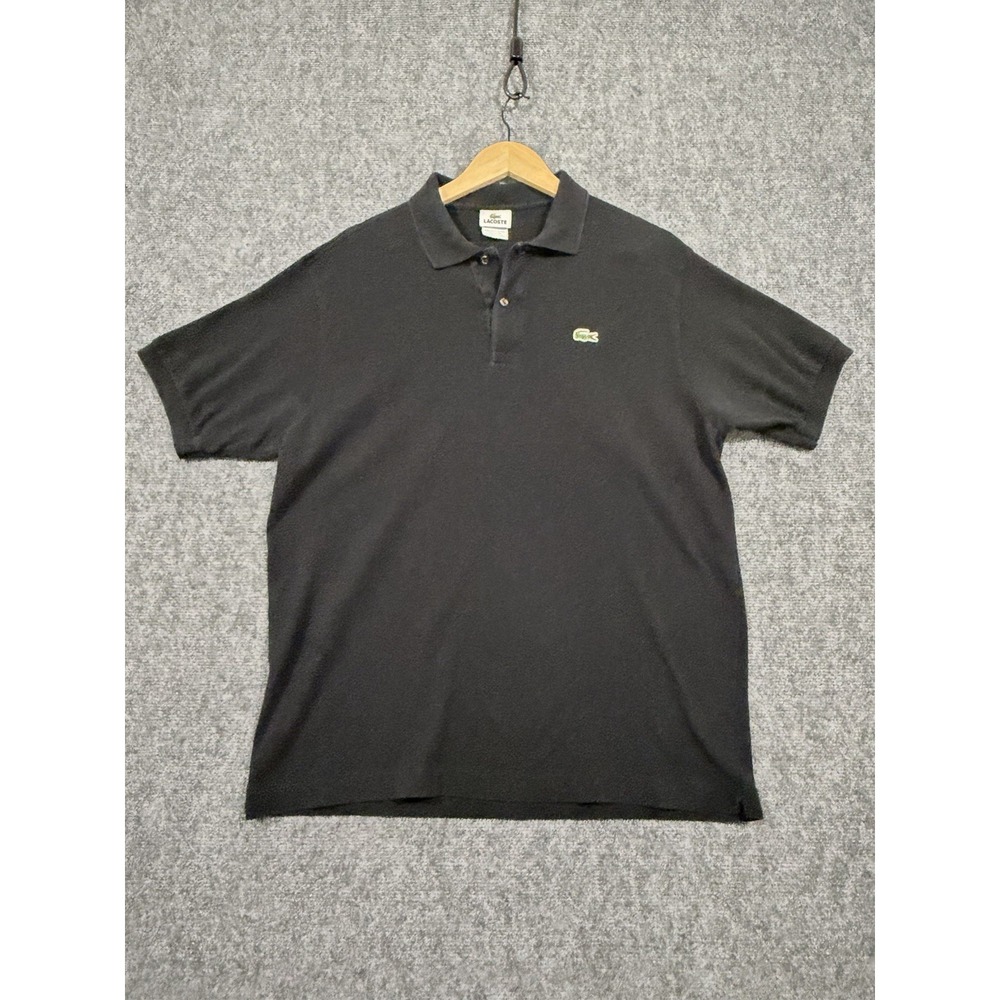 Lacoste Polo Mens Size 6 Black Cotton Short Sleeve Classic Fit Crocodile Logo